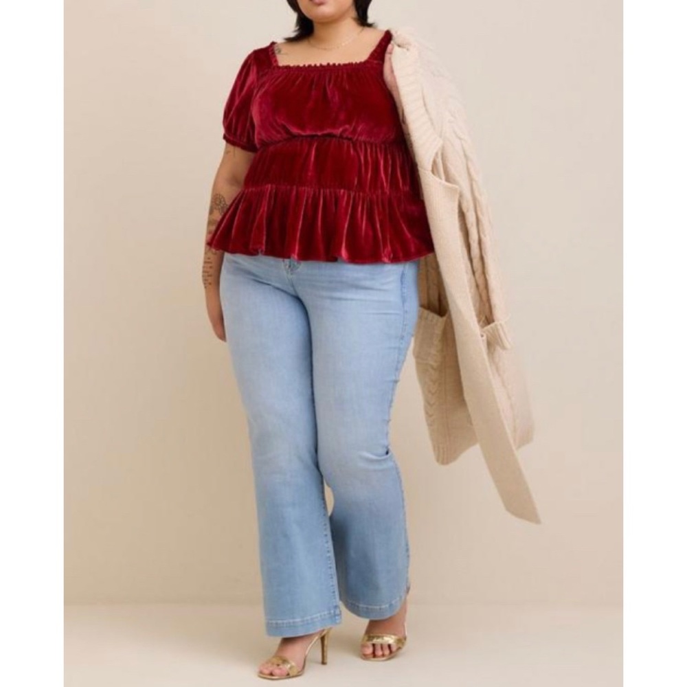 🆕 Red Velvet Babydoll Tiered Top 2 2X 18 20 NWT Torrid New! Holiday